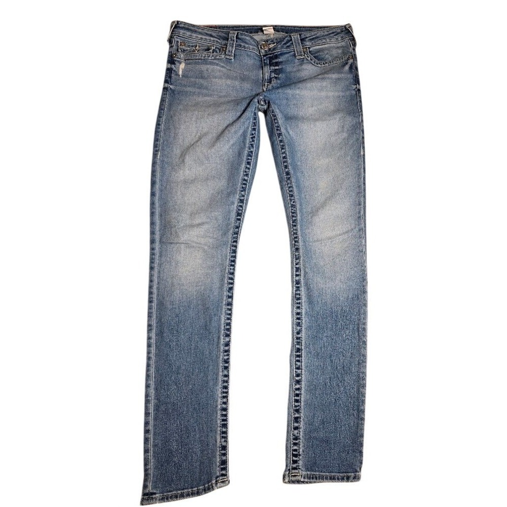 True Religion Skinny W Flp Mens Blue Jeans Size 34x31 M Wash faded Horseshoe 970